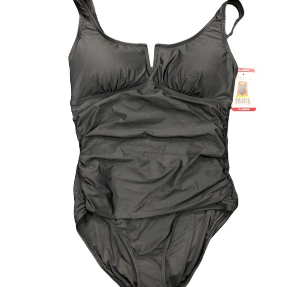 Anne Cole Limited Edition Square Neck One Piece Swimsuit Ribbed Black Size XXL - Picture 5 of 6